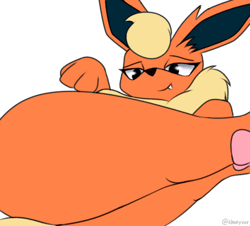 2021 2d animated anus bedroom_eyes blep blinking cleft_of_venus digital_media_(artwork) eeveelution fangs female feral flareon fur furry furry_only genitals gif khanyvor legs_up looking_at_viewer narrowed_eyes nintendo pokémon_(species) pokemon pussy seductive short_playtime simple_background solo tail tongue tongue_out video_games white_background