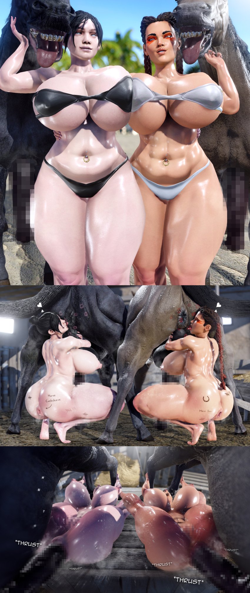 2girls 2horses 3d animal_genitalia apex_legends beast_rimming big_ass big_breasts big_penis bikini body_writing deep_penetration hex3d horse horsecock huge_balls huge_cock hugging_penis loba loba_(apex_legends) loba_andrade penetration penis pleasure_face respawn_entertainment rimjob rimming tagme tongue_out wraith_(apex_legends) zoophilia