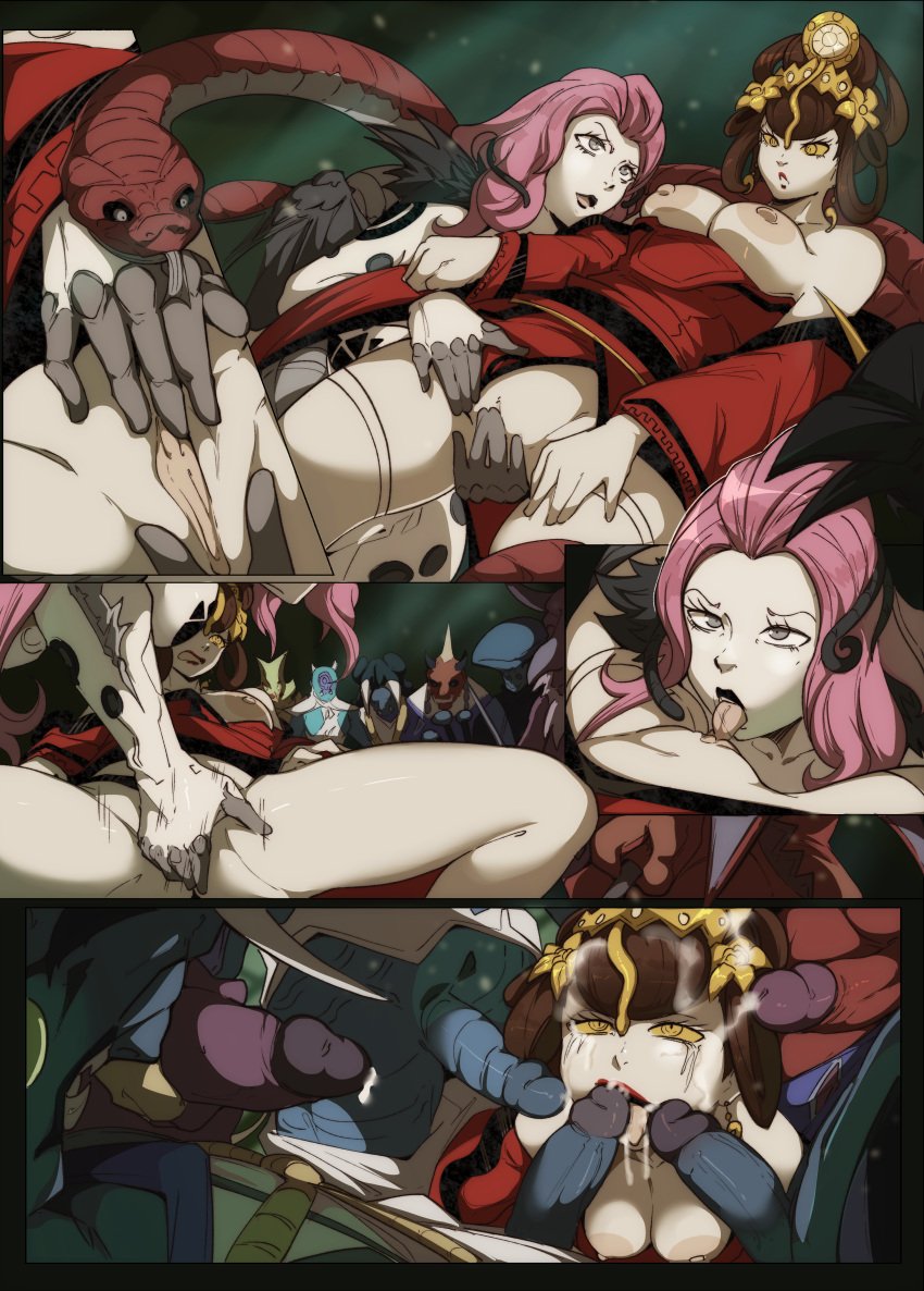 1animal 2girls 5boys absurd_res alternate_version_available belphegor_(megami_tensei) big_breasts bisexual bisexual_(female) bisexual_female breasts breasts_out brown_hair chernobog corruption cum cum_on_face cumming_in_mouth cumming_on_face cunnilingus demon demon_girl facial female female_focus fingering fingers_in_pussy fuu-ki_(megami_tensei) gangbang gold_eyes grey_eyes hair_ornament hi_res kin-ki_(megami_tensei) large_breasts lilith_(megami_tensei) male megami_tensei monster_cock multiple_boys multiple_girls nuwa_(megami_tensei) oni oni_(megami_tensei) penis pink_hair pinkseito pussy ruined_makeup shin_megami_tensei shin_megami_tensei_v shin_megami_tensei_v:_vengeance snake take-minakata_(megami_tensei) textless_version yellow_eyes