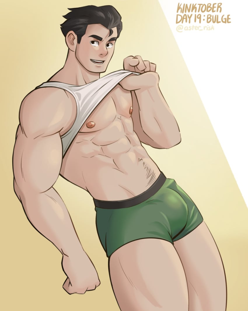 1boy aster_risk avatar_legends bolin bulge gay kinktober male male_only tank_top tank_top_lift the_legend_of_korra underwear yaoi