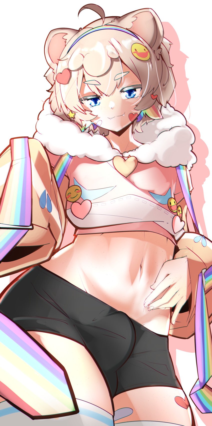 1femboy body bulge clothed clothes clothing cute erection femboy hand highs hip indie_virtual_youtuber lion male nude on only packet_(packet_of_biscuits) shorts sticker stickers thick thigh thighs through tummy under virtual_youtuber vtuber