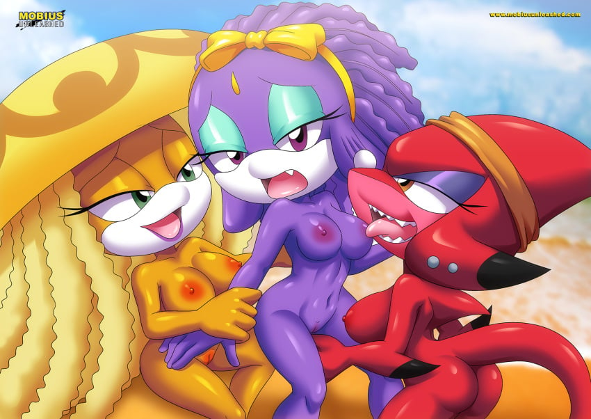 3girls anthro ass bbmbbf blade_the_shark breasts female female/female female_only licking licking_breast mobius_unleashed navel nipples nude opal_the_jellyfish open_mouth palcomix princess_undina pussy sega sex sonic_(series) sonic_the_hedgehog_(series) teeth tongue tongue_out yuri