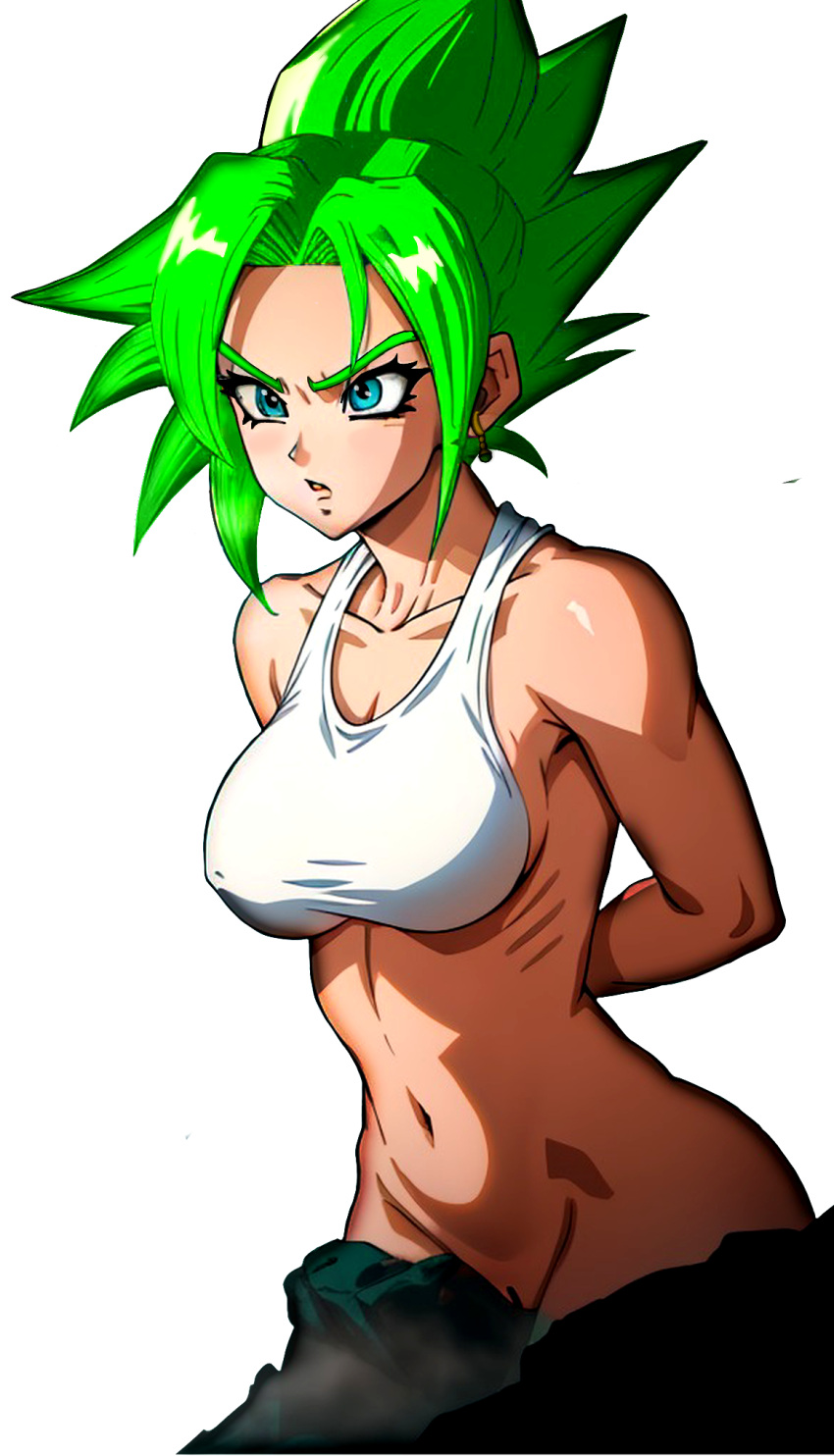 ai_generated blue_eyes breasts dragon_ball_super female filter green hair kefla nude potara_earrings pussy retouched