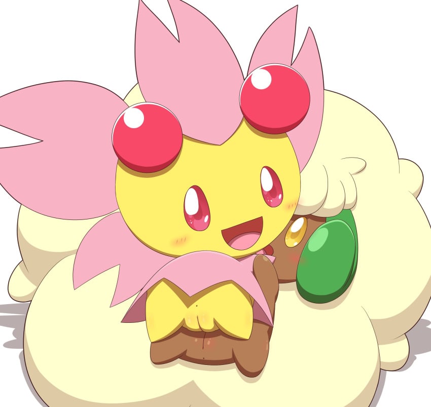 blush cherrim duo elemental_creature female female/female feral flora_fauna genitals hi_res minami_(artist) nintendo plant pokémon_(species) pokemon pussy rear_view simple_background video_games whimsicott yuri