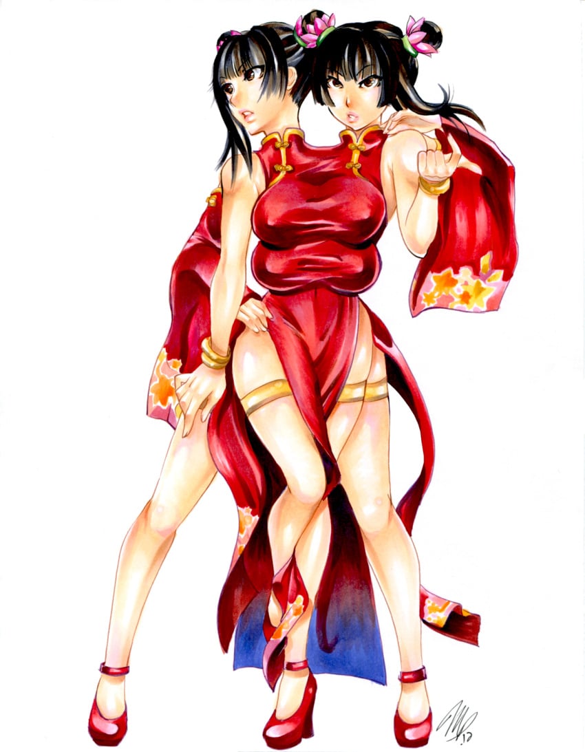 2_heads asian asian_female black_hair breasts chinese_clothes confusing_perspective conjoined conjoined_twins female female_only fully_clothed human_taur illusion multi_arm multi_breast multi_head multi_leg multi_limb optical_illusion sahlia siamese solo taur