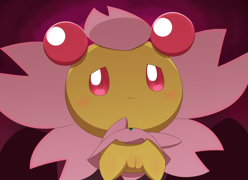 blush cherrim dynamax elemental_creature female flora_fauna genitals hi_res looking_down looking_upset low-angle_view minami_(artist) nintendo plant pokémon_(species) pokemon pussy solo video_games