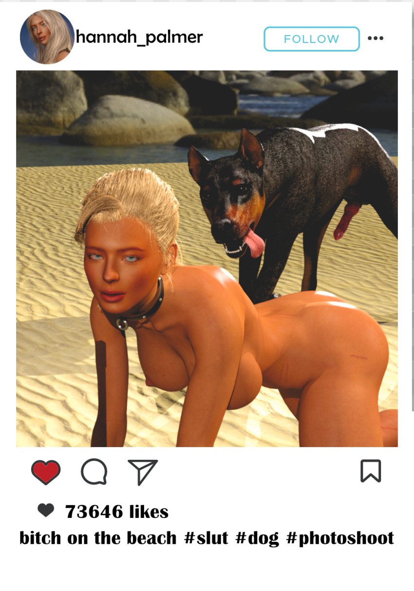 3d alternative_universe beastiality big_breasts blonde_hair blue_eyes canine hannah_palmer instagram instagram_model instagram_story jollybizz naked_female photoshoot ready_for_sex scratch_marks scratches skinny social_media zoophilia