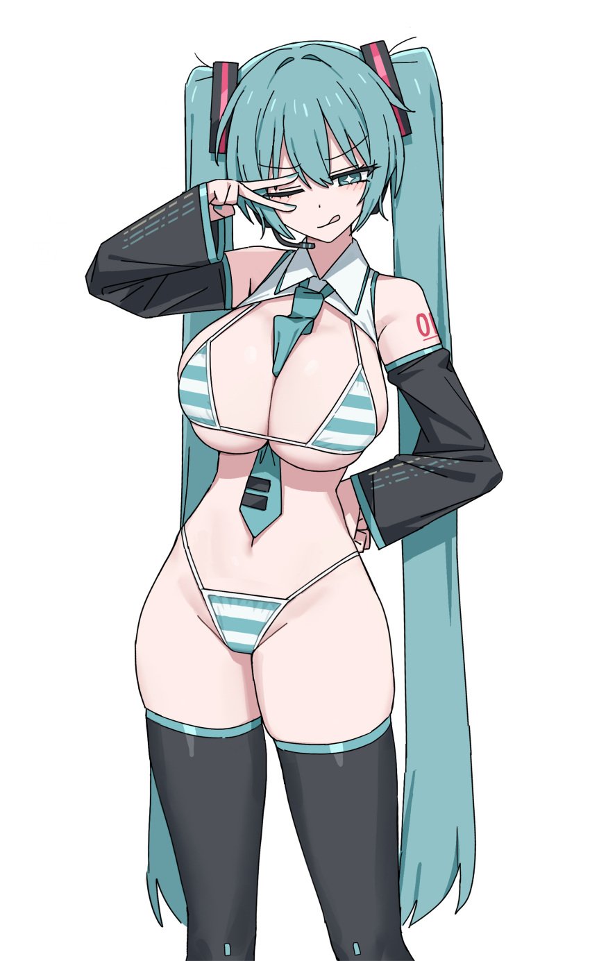 
hatsune_miku_(collared_bikini) aqua_eyes aqua_hair big_breasts bikini bikini_bottom bikini_top caststation cleavage collared_bikini detached_sleeves edit edited female female_only g-string hatsune_miku large_breasts long_hair long_sleeves thighhighs thighs tie twintails vocaloid x_cast_x