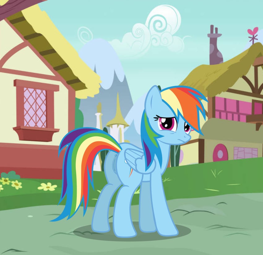 absurd_res animal_genitalia animal_pussy ass canon correct_artstyle equid equine_pussy female friendship_is_magic genitals hasbro hi_res mammal my_little_pony nardo_(artist) public pussy rainbow_dash_(mlp) scared smile solo straight_hair vector