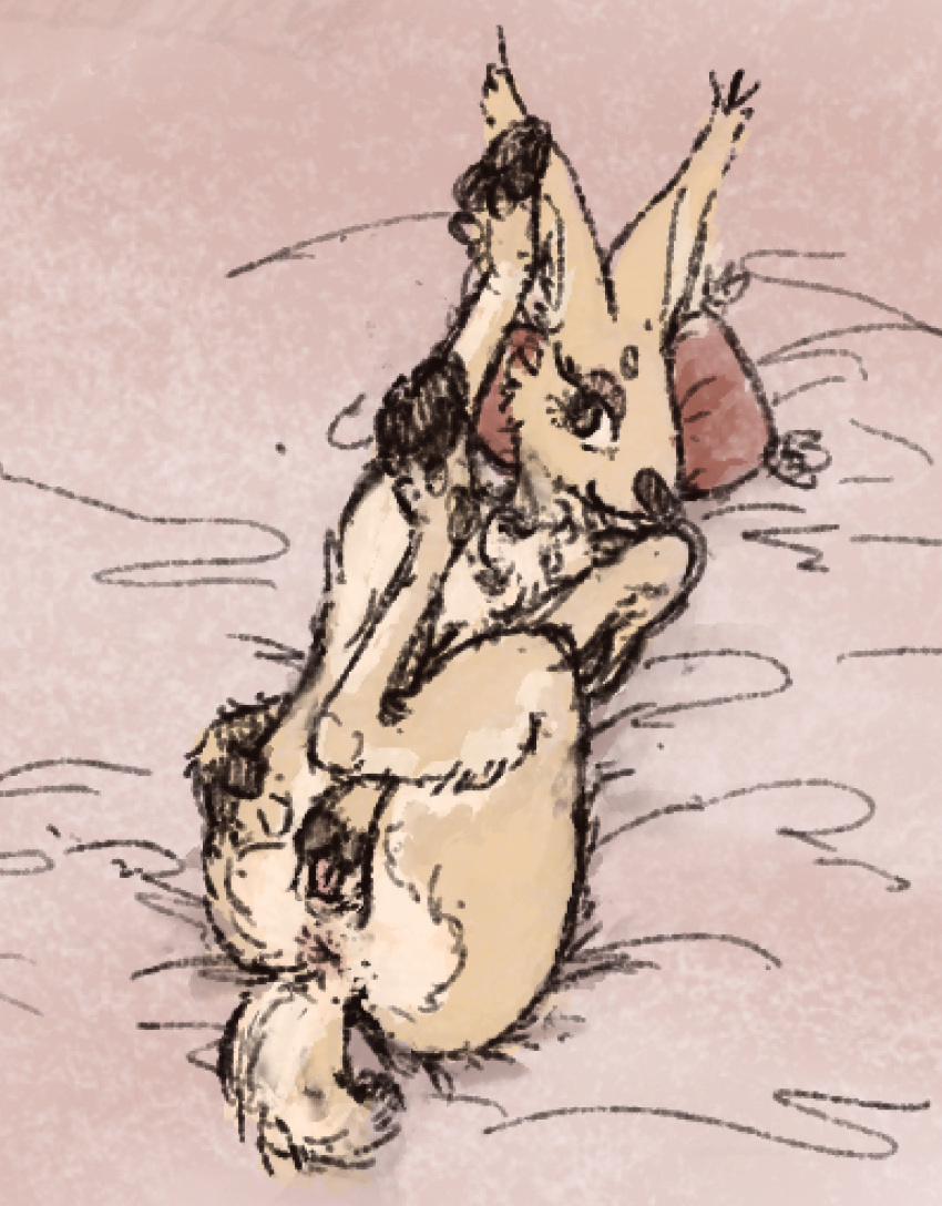 anthro anus ass cervid crowspace ears_up female hi_res hooves legs_up mammal reclining solo sophie spread_butt spreading tail_tuft tuft