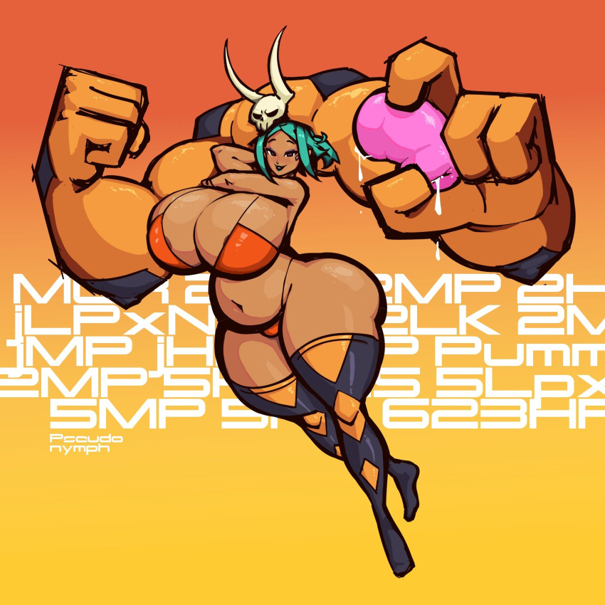 alternate_version_available belly big_breasts cerebella chubby clothed clothing huge_breasts huge_cock human mostly_nude nipples pseudo_nypm_16 psuedonymph skullgirls solo standing tagme thick_thighs wide_hips