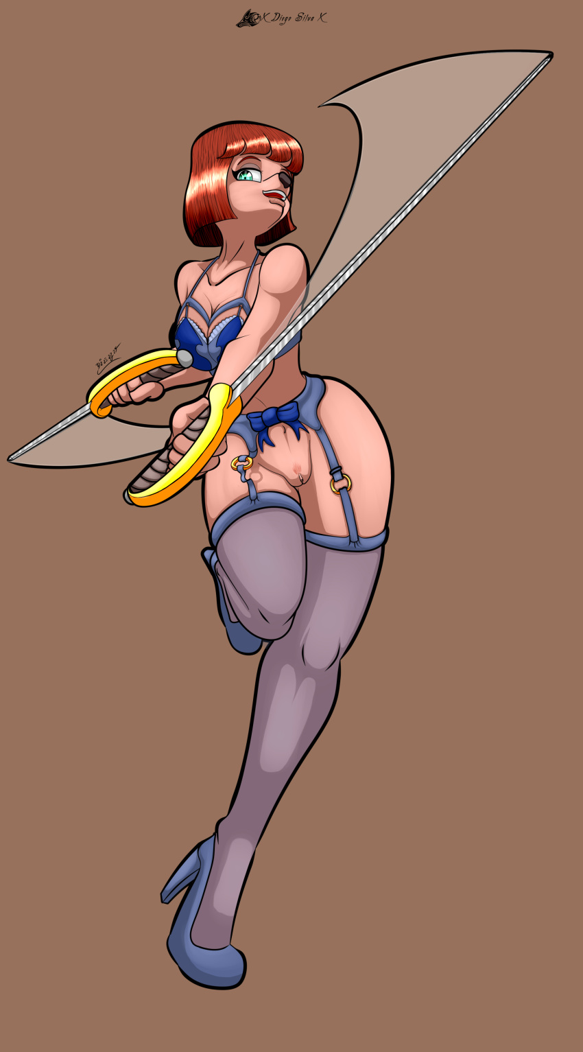 absurd_res anthro breasts cleavage disney female female_focus female_only goof_troop hi_res marpole pussy sylvia_marpole thick_thighs thighs weapon xdiegosilvax