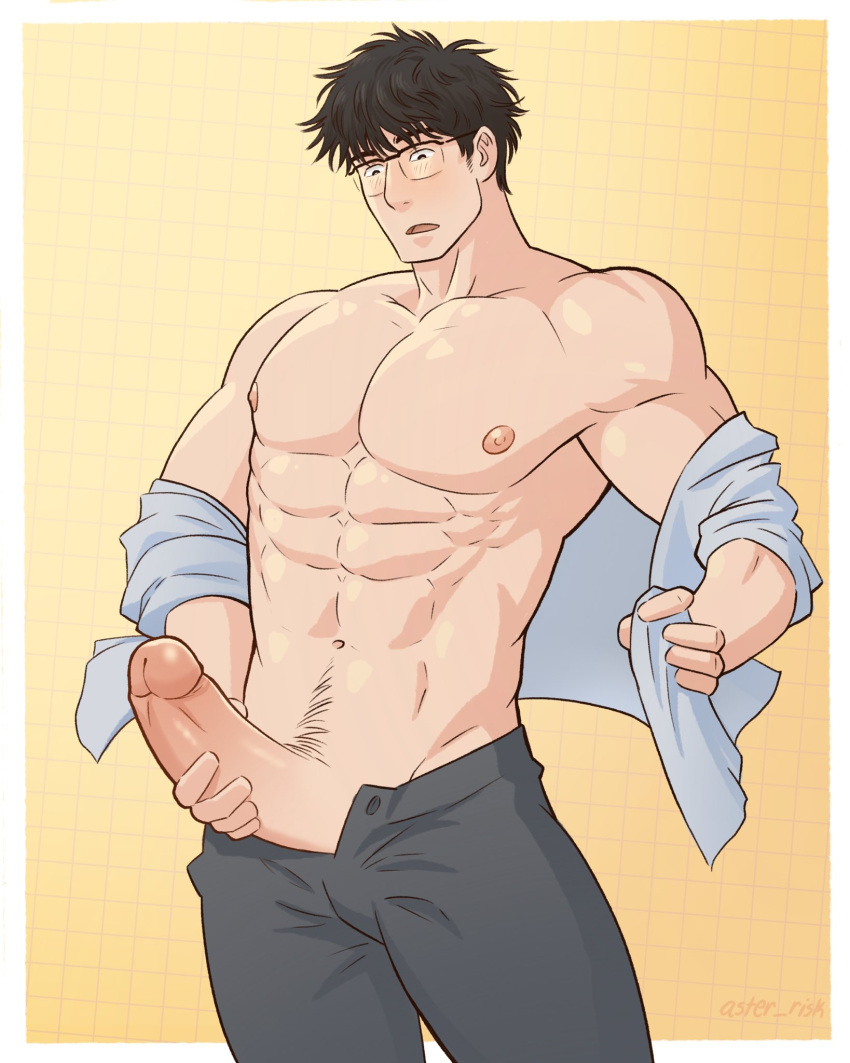 1boy aster_risk gay male_only masturbation muscular_male pants_open shirt_open tagme yaoi