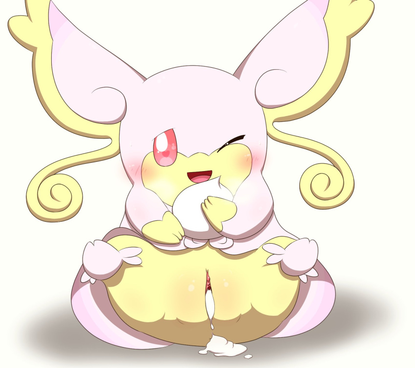 after_sex audino blush bodily_fluids creampie creampied_feral cum cum_in_pussy cum_inside female feral feral_creampied feral_pokemon genital_fluids genitals hi_res mega_audino mega_evolution minami_(artist) nintendo pokémon_(species) pokemon pussy simple_background solo video_games