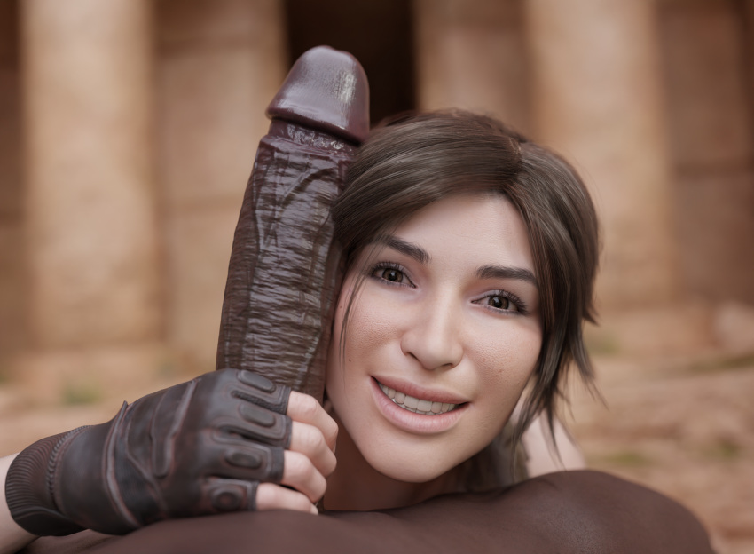 3d big_dick_joy big_penis cock_worship comparing dark-skinned_male dark_skin derpderp happy huge_cock interracial lara_croft lara_croft_(survivor) melanin penis penis_awe penis_on_cheek smile tomb_raider tomb_raider_(survivor)