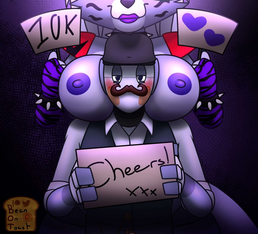 2024 2d 2d_(artwork) 2d_artwork animatronic animatronic_female anthro areola areolae armwear artist_logo artist_name beanontoast big_breasts collar five_nights_at_freddy's five_nights_at_freddy's:_security_breach furry furry_female grey_fur nipples original_character purple_lipstick purple_nipples roxanne_wolf_(fnaf) staffbot tie wolf_girl