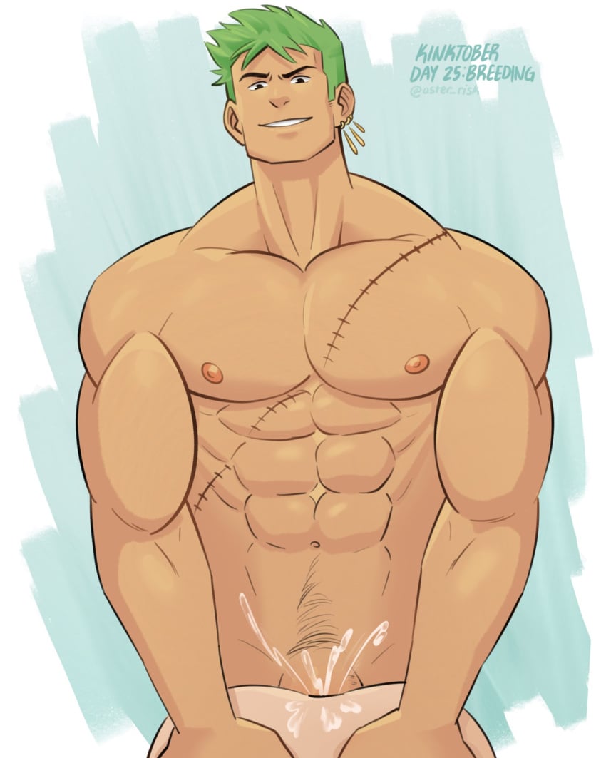 2boys anal aster_risk cocky_smile cum_in_ass doggy_style earrings gay green_hair holding_ass kinktober male male_only muscular one_piece roronoa_zoro scar scars six_pack tagme yaoi