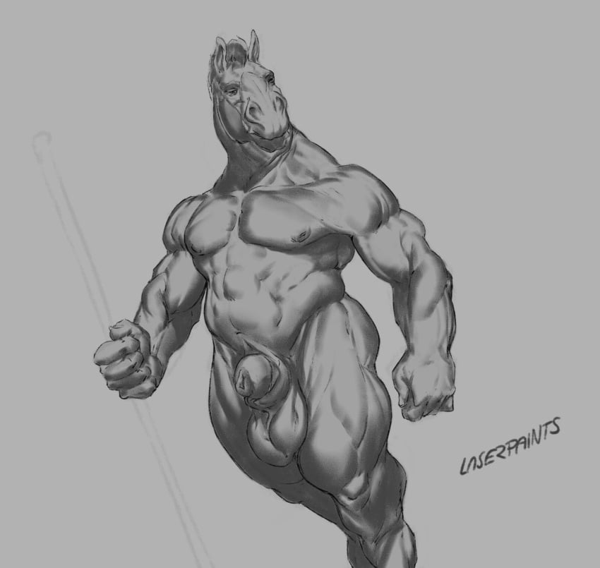 1boy 2020 abs age_difference animal_genitalia anthro balls biceps digital_drawing_(artwork) digital_media_(artwork) equid equine equine_balls genitals grey_background greyscale hi_res horse laser_(artist) leg_muscles male male_only mammal mane monochrome muscular muscular_anthro muscular_male nipples nude old older_male pecs penis sheath signature simple_background solo stick triceps walking walking_cane walking_stick wrinkled_nose wrinkled_skin wrinkles