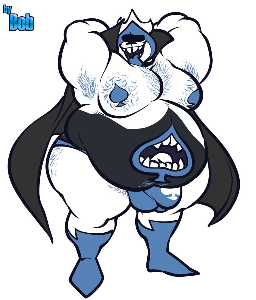 1boy 1male armpit_hair armpits belly big_belly bobthetanuki bulge cape deltarune extrasizedbob hairy hairy_armpits hairy_ass hairy_belly hairy_chest hairy_male hairy_moobs king_spade male male_only moobs obese solo solo_male