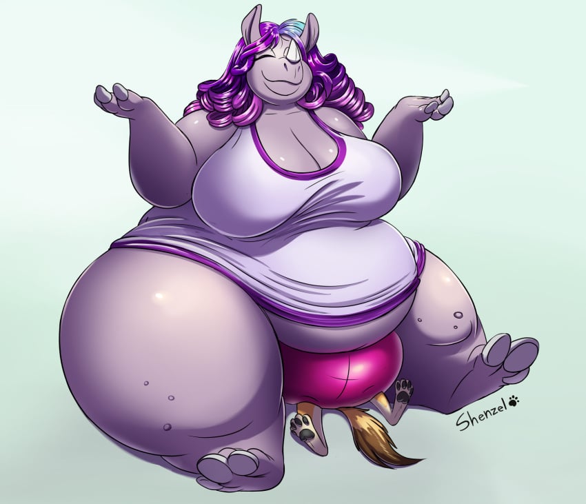 2021 ambiguous_gender anthro breasts bulge canid canine cleavage closed_eyes clothed clothing duo facesitting full-package_futanari fur futanari gynomorph hair hi_res intersex lying mammal obese obese_anthro obese_gynomorph obese_intersex on_back overweight overweight_anthro overweight_gynomorph overweight_intersex pawpads purple_hair rhinocerotoid shenzel thick_thighs wide_hips