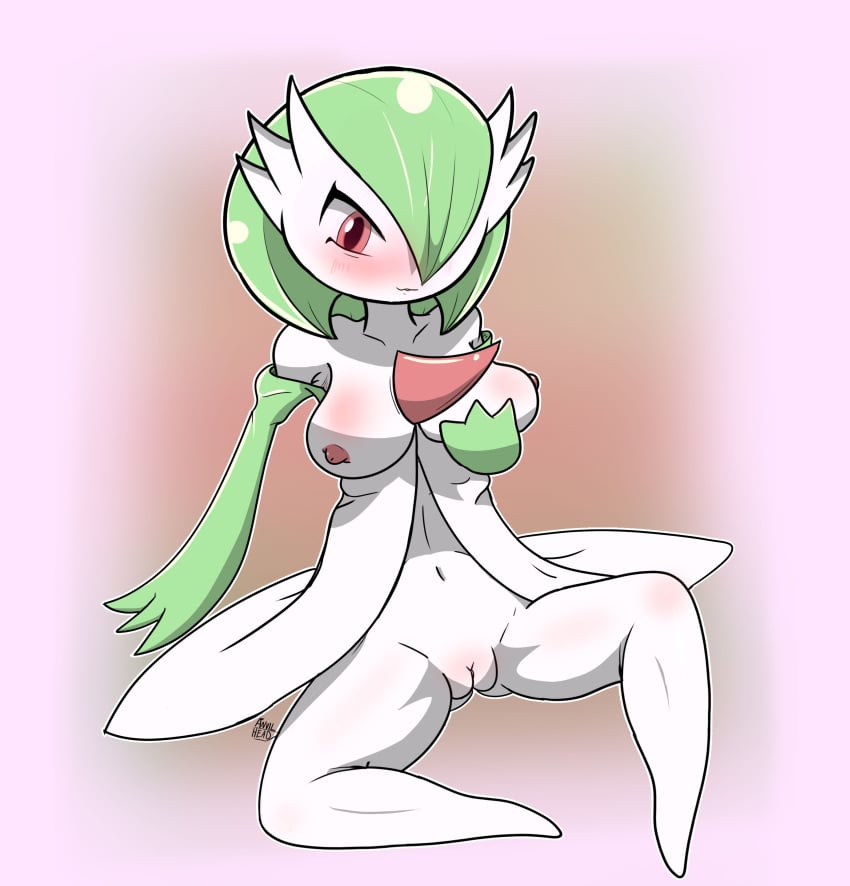 anthro anvil_head blush breasts gardevoir generation_3_pokemon humanoid innie_pussy pokémon_(species) pokemon pokemon_(species) pussy solo_female spread_legs