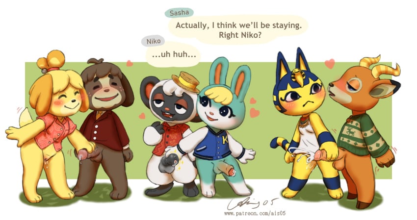 2021 :< ?! absurd_res ais05 animal_crossing ankha ankha_(animal_crossing) anthro beau_(animal_crossing) biped blush bodily_fluids bottomless canid canine canis casual cervid clothed clothing cum dialogue digby_(animal_crossing) digital_media_(artwork) domestic_cat domestic_dog dominant dominant_female dominant_male english_text erection excited felid feline felis female foreskin genital_fluids genitals group haplorhine happy hat headgear headwear heart hi_res holding_penis humanoid_genitalia humanoid_penis incest isabelle_(animal_crossing) lagomorph leporid male male/female male/male mammal manual mind_control monkey niko_(animal_crossing) nintendo opposite_sex_twins orgasm orgasm_face outerwear penis precum primate pussy pussy_juice rabbit sasha_(animal_crossing) standing tail_motion text video_games