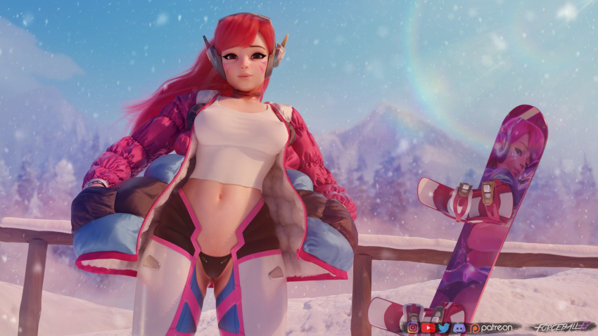 17:10 1girls 3d alternate_hair_color artist_name asian belly_button blizzard_entertainment brown_eyes cute d.va discord_(app) discord_logo egirl female female_focus female_only fence forceballfx forest forest_background fringe hana_song headphones korean long_red_hair looking_at_viewer low_cut_top medium_breasts midriff mountain overwatch patreon patreon_logo petite red_eyes red_hair snapchat snapchat_logo snow snowboard snowing teenager three-quarter_portrait twitter twitter_logo winter wood_fence youtube youtube_logo