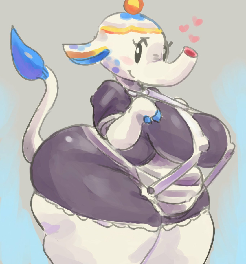 animal_crossing anthro ass big_breasts breasts chubby clothed elephant eyelashes female fur heart huge_ass kiseff looking_at_viewer maid_uniform multicolored_body nintendo nipple_bulge thick_thighs tia_(animal_crossing) video_games white_body wide_hips