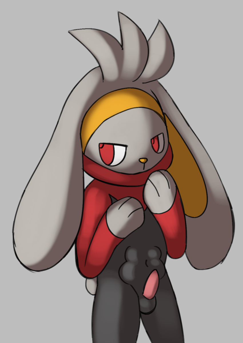 anthro balls big_ears fur genitals hi_res male nintendo nova_nsfw penis pokémon_(species) pokemon raboot red_eyes solo video_games white_body white_fur