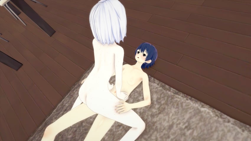 1boy 1boy1girl 1girls 3d blue_hair completely_nude cowgirl_position date_a_live girl_on_top itsuka_shido koikatsu nude sex tobiichi_origami white_hair