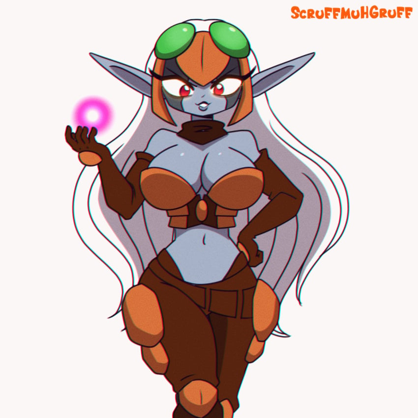 1girls alternate_version_available animated big_breasts blue_skin bouncing_breasts breastplate breasts cleavage elf_ears female female_only floating front_view gif grey_skin headgear headwear jak_and_daxter long_hair looking_at_viewer maia_acheron partially_clothed pointy_ears pose red_eyes scruffmuhgruff simple_background smile smiling smiling_at_viewer solo standing white_hair