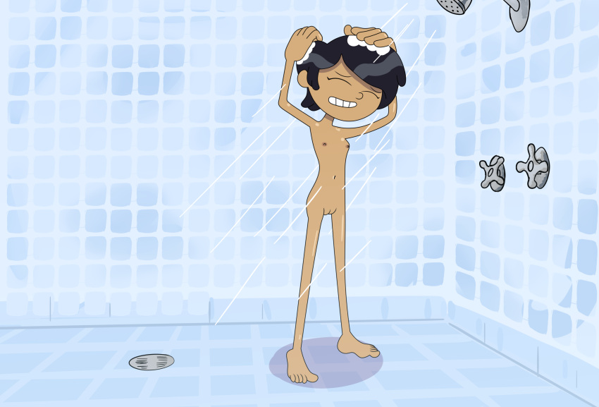 amphibia closed_eyes deadinside97 disney disney_channel disney_xd front_view marcy_wu nipples nude nude_female pussy rubbing_head shampoo shower showering straight_hair