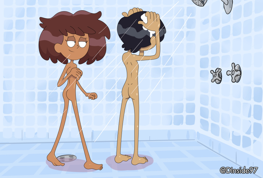 2girls amphibia anne_boonchuy approaching back_view deadinside97 disney disney_channel disney_xd female_only imminent_sex marcy_wu multiple_girls nude nude_female rubbing_head shampoo shower showering straight_hair yuri