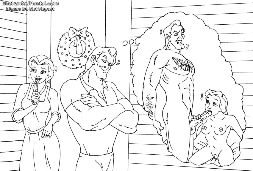 beauty_and_the_beast_(1991_film) belle_(beauty_and_the_beast) christmas disney disney_princess disney_villains drawnthatwayxx enchantedhentai.com gaston monochrome nipples penis pussy sketch testicles