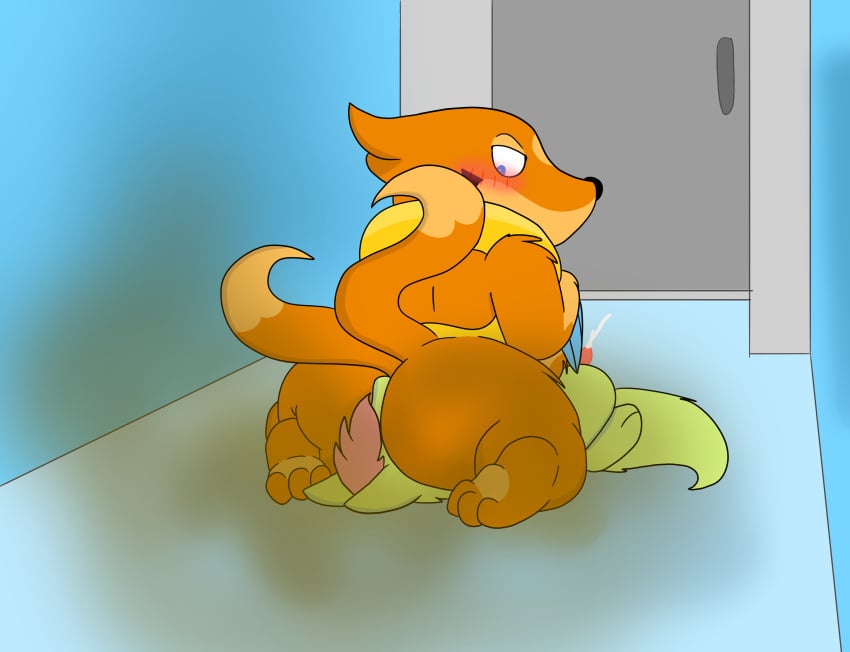 anthro ass bathroom big_butt blazedadragon blush bodily_fluids canid canine canis cloud cum duo ejaculation fart fart_fetish farting_on_face floatzel genital_fluids genitals hi_res looking_back male male/male mammal nintendo penis pokémon_(species) pokemon public_restroom raised_tail video_games wolf