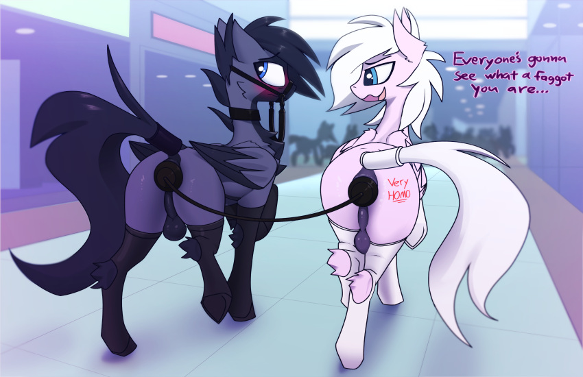 absurd_res anal anal_sex anus ass balls blush body_writing bridle buttplug buttplug_in_ass buttplug_insertion clothing collar duo duo_focus equid equine fan_character feather_spread_(oc) fenix_(fenixdust) fenixdust feral footwear genitals group harness hasbro hi_res horse humiliation leash male male/male mammal my_little_pony nude pegasus penetration plug_(sex_toy) plug_insertion pony public public_humiliation public_nudity pussy raised_tail sex_toy sex_toy_in_ass sex_toy_insertion slur socks tail_wraps vulgar wings wraps