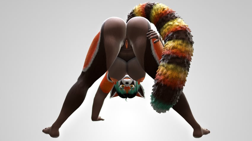 16:9 3d_(artwork) absurd_res anthro ass bent_over black_hair breasts brown_body brown_fur butt_grab digital_media_(artwork) droogiesparrow fan_character female fur furry furry_only hair hand_on_butt hi_res looking_at_viewer multicolored_body multicolored_ears multicolored_fur multicolored_tail naked nude orange_body orange_fur pussy smile smiling_at_viewer solo spread_legs spreading tail vega_(artica) wide_hips widescreen yellow_body yellow_eyes yellow_fur