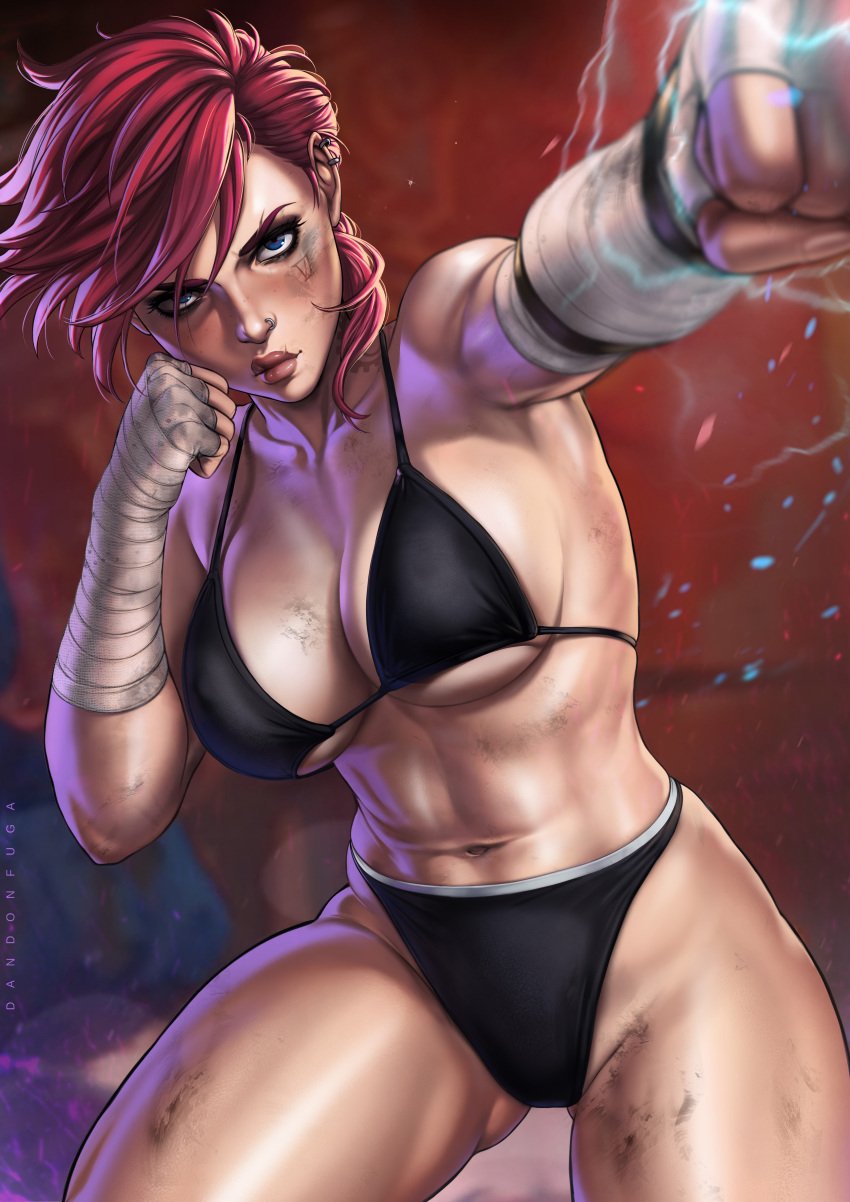 1girls abs action_pose arcane arcane_vi arm_wraps attacking_viewer bare_arms bare_shoulders bare_skin bare_thighs big_breasts big_thighs blue_eyes bra breasts child_bearing_hips cleavage clenched_fist clenched_fists clothed clothing dandon_fuga dirt ear_piercing face_tattoo female female_focus female_only fist fit fit_female hips large_breasts league_of_legends lighting looking_at_viewer muscular muscular_female navel nose_piercing nose_ring piercing pink_hair shiny_skin short_hair sideboob solo solo_female solo_focus standing tattoo thick_hips thick_thighs thighs toned toned_female underboob underwear vi wide_hips wrapped_arms wrapped_hands