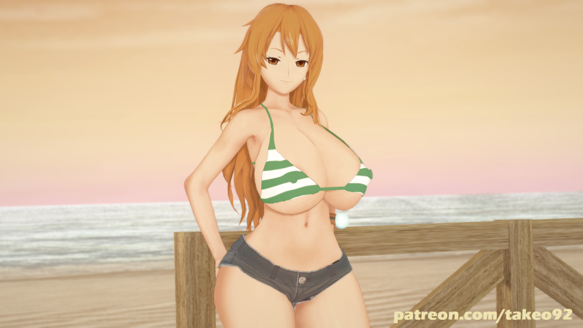 1girls 3d 3d_(artwork) barely_clothed beach big_breasts bikini bikini_top brown_eyes cleavage curvaceous curvy erect_nipples erect_nipples_under_clothes female female_focus female_only hotpants huge_breasts koikatsu large_breasts long_hair looking_at_viewer nami nipples_visible_through_clothing one_piece orange_hair patreon pinup posing revealing_clothes seductive seductive_look sideboob skimpy skimpy_bikini skimpy_clothes smile standing takeo92 text thick tight_clothing underboob wide_hips