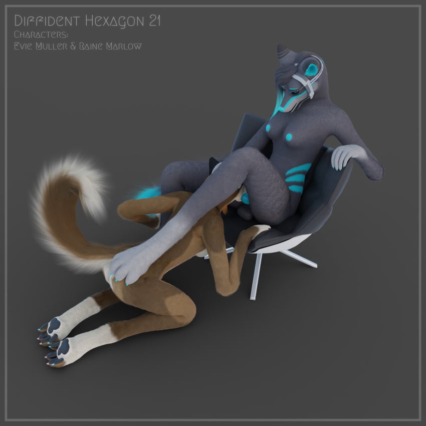 3d_(artwork) anthro blowjob_face breasts canid canine canis diffident_hexagon digital_media_(artwork) duo evie(muller) female fox futanari herm hi_res intersex intersex/female mammal rainemarlow wolf