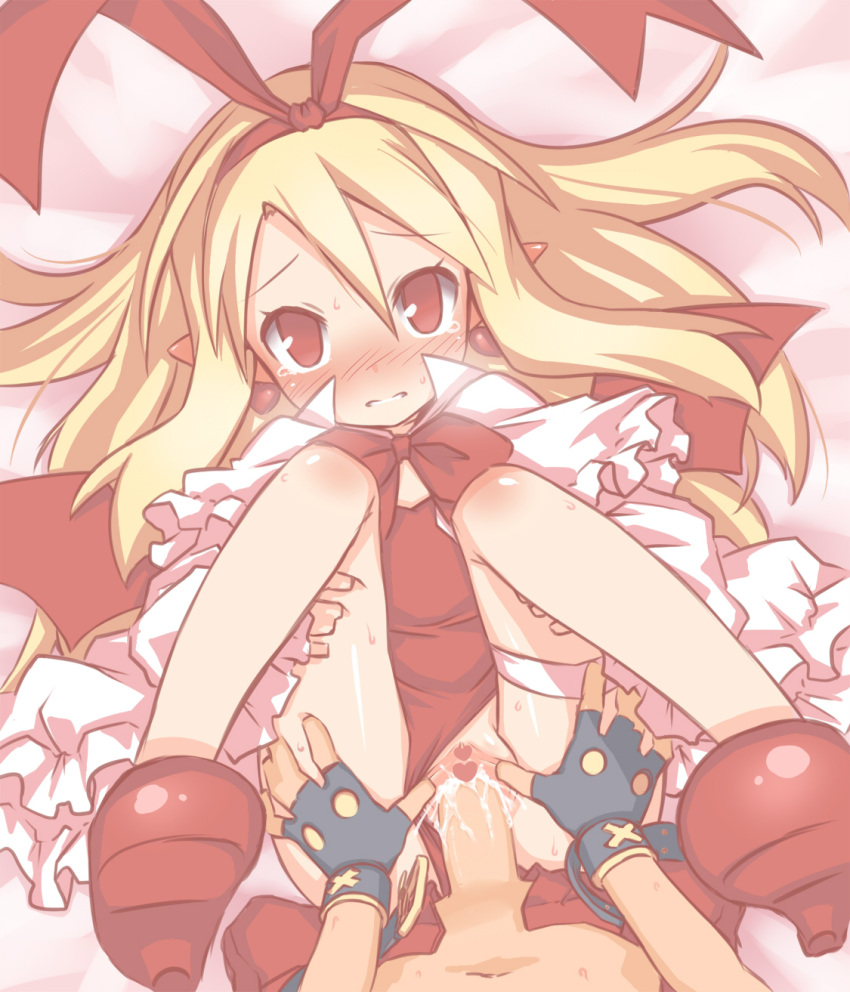 blonde_hair censored disgaea flonne flonne_(fallen_angel) high_heels looking_at_viewer red_eyes sex