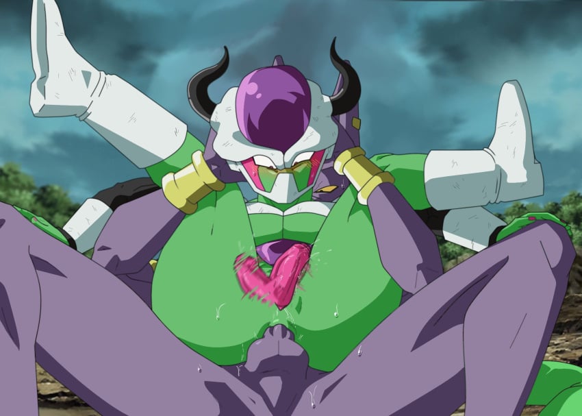 anal anal_sex animal_genitalia beerus chiritea cloaca domestic_cat dragon_ball dragon_ball_super felid feline felis frost_demon full_nelson genitals hi_res humanoid khan_(chiritea) male male_only mammal penetration penis throbbing_penis