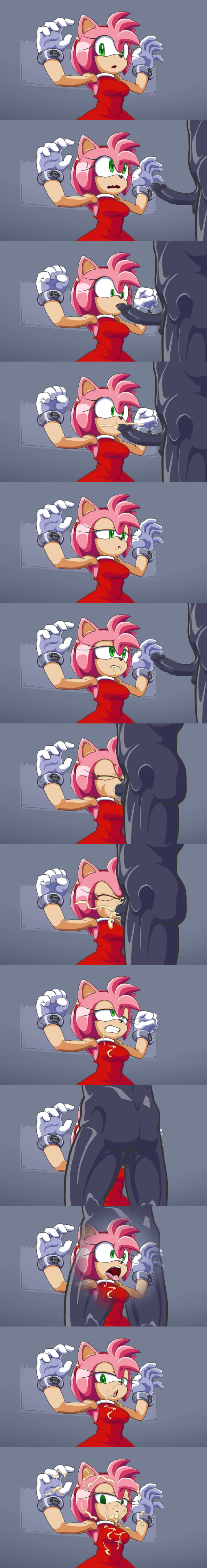 amy_rose blowjob bondage cum cum_on_breasts cum_on_face ffisf human_on_anthro offscreen_male oral pink_fur pink_hair rape sonic_(series)