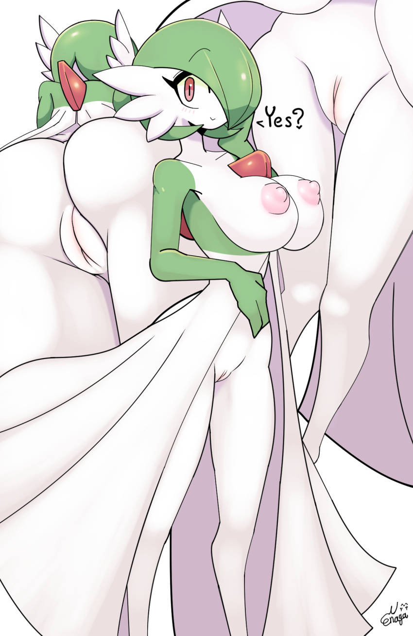 1girls ass athletic_female big_breasts blush blush_lines breasts dialogue female female_gardevoir female_only gardevoir genitals green_hair hair hi_res looking_at_viewer nintendo pokémon_(species) pokemon pokemon_(species) pokemon_rse pov pov_eye_contact presenting_hindquarters presenting_pussy pussy san_ruishin solo video_games wholesome