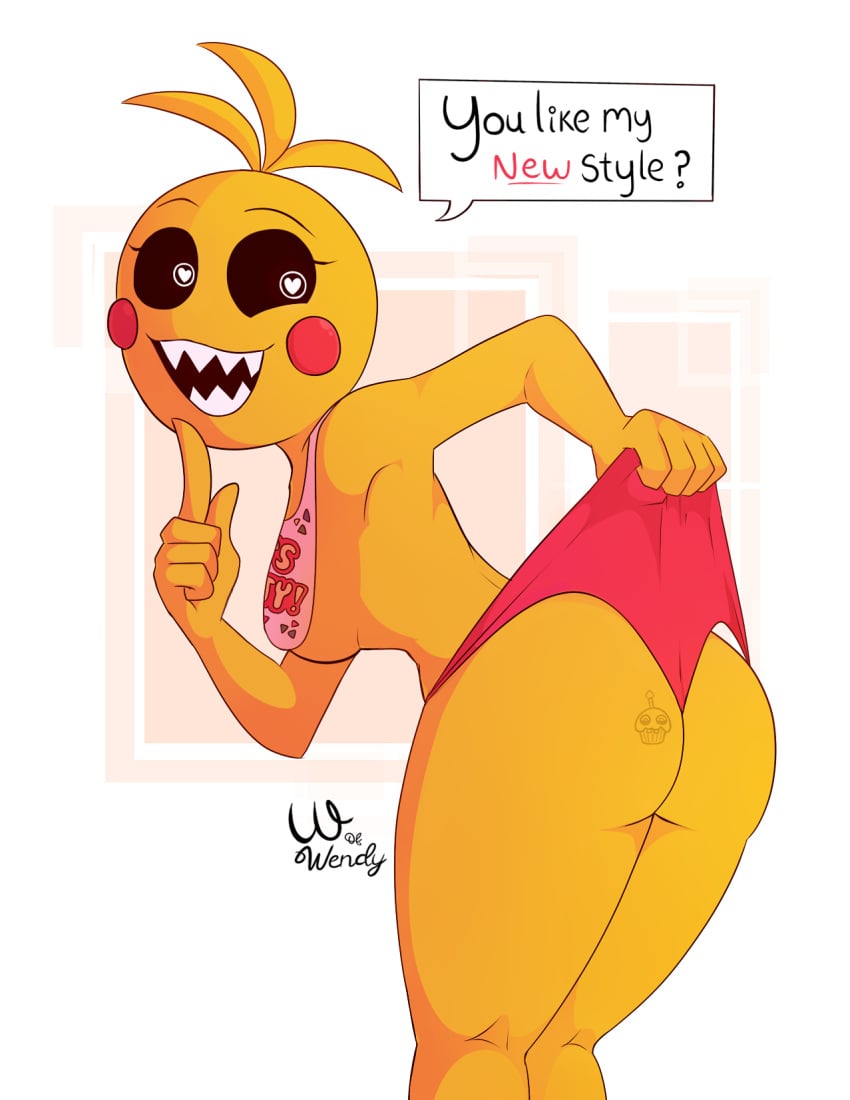 exposing_self female five_nights_at_freddy's five_nights_at_freddy's_2 flashing fnaf mooning pink_panties tagme toy_chica_(fnaf) toy_chica_(love_taste) wedgie wofwendy