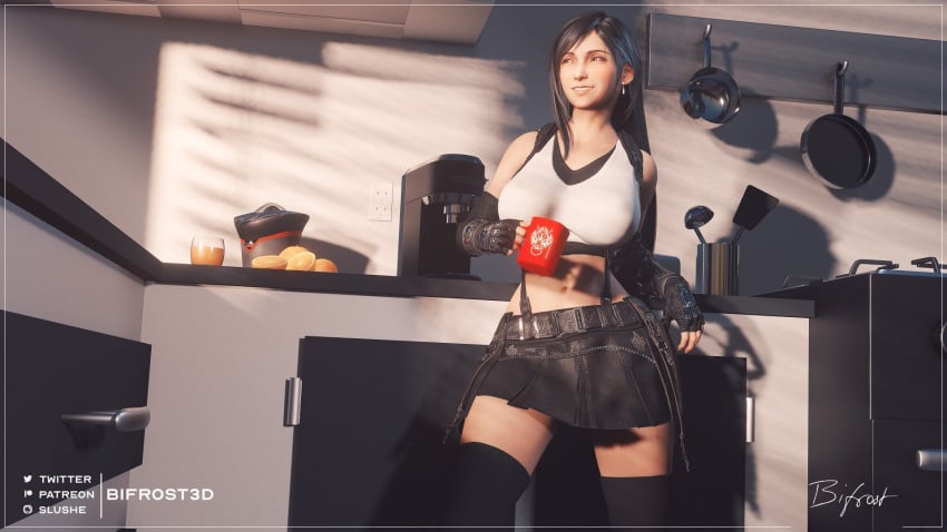 3d alternate_version_available bifrost3d big_breasts coffee coffee_mug final_fantasy final_fantasy_vii tifa_lockhart