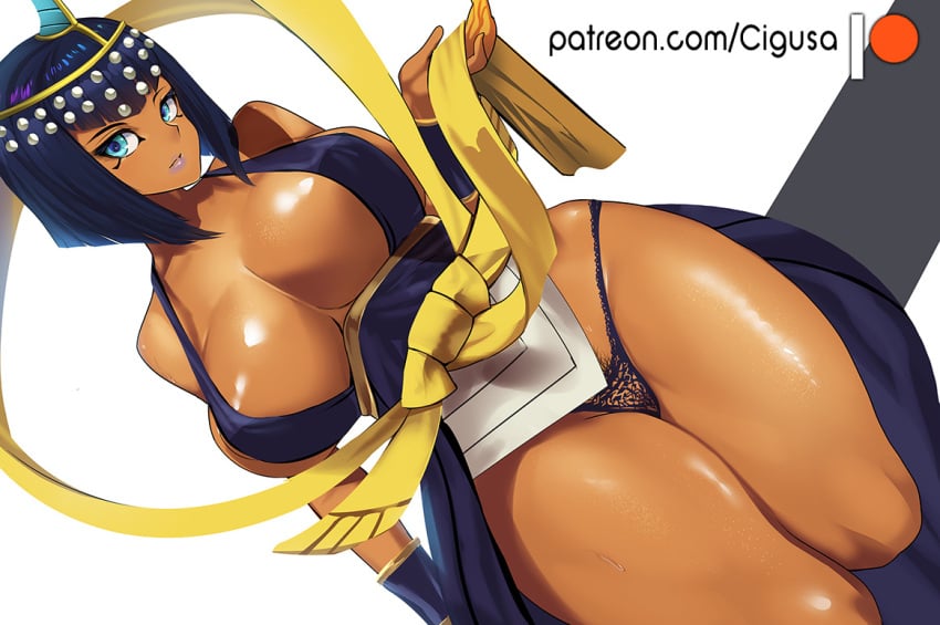 1girls big_breasts black_lace black_panties bob_cut cigusa egyptian eliza_(skullgirls) female huge_breasts lace-trimmed_panties large_breasts panties short_hair skullgirls solo source_request thick_thighs wide_hips