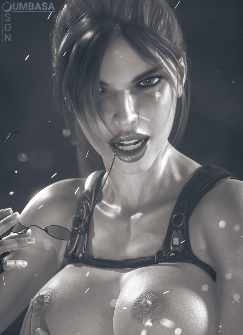 3d black_and_white breasts female lara_croft lara_croft_(l.a.u.) solo son_umbasa tagme tomb_raider