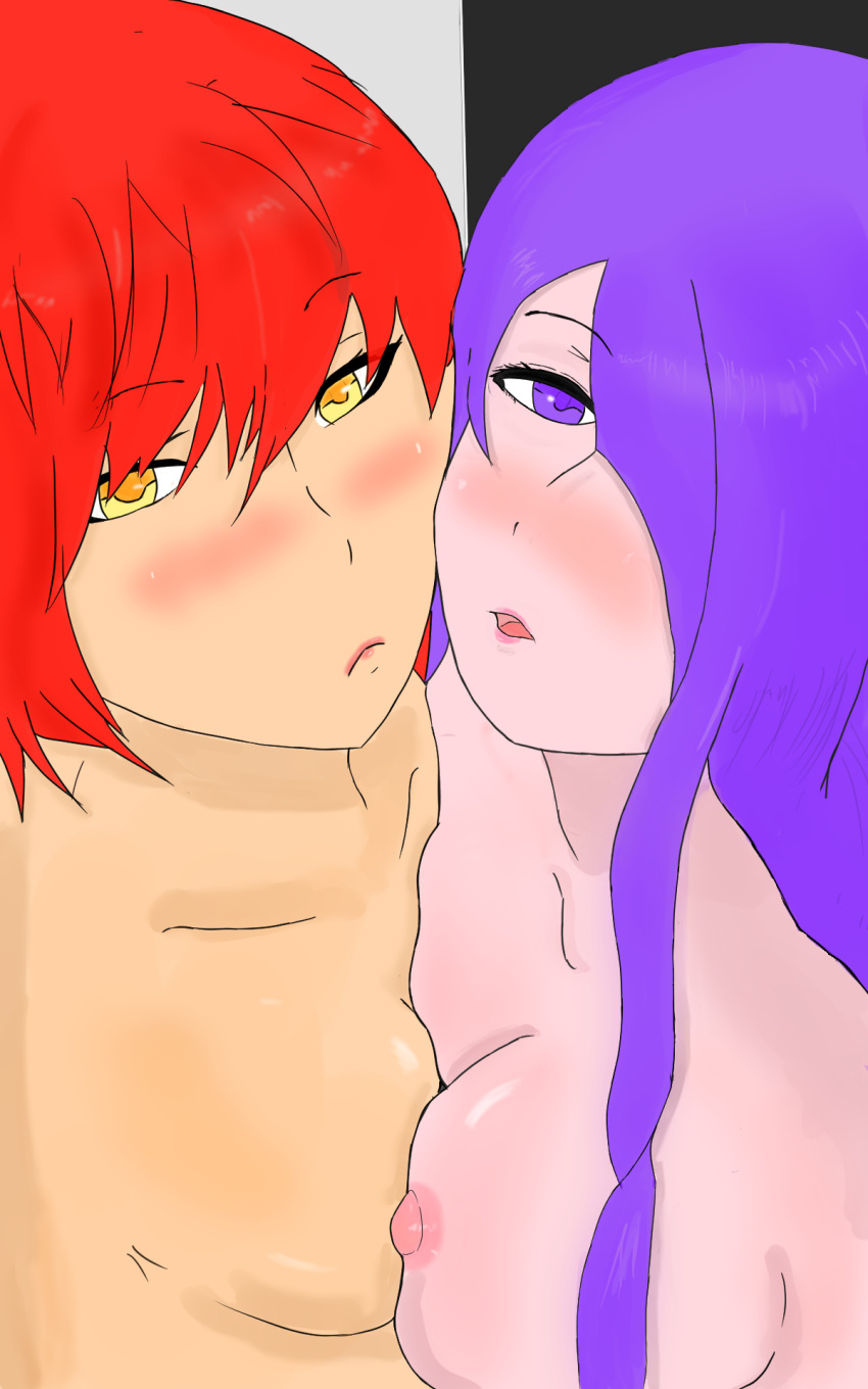 2girls blush breasts camilla_(fire_emblem) completely_nude female female_only fire_emblem fire_emblem_fates hair_over_one_eye hakoxeees hinoka_(fire_emblem) long_hair looking_at_viewer medium_breasts multiple_girls nintendo nipples nude nude_female open_mouth purple_eyes purple_hair red_eyes small_breasts symmetrical_docking yellow_eyes