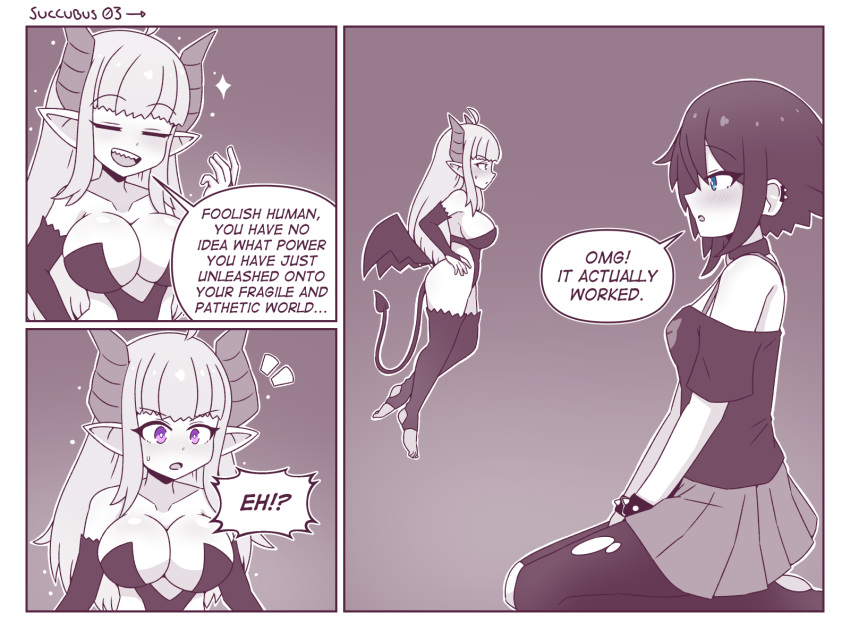 2girls bigger_female breasts comic female female_only giantess horns huge_breasts inksgirls larger_female macro_female micro_female micro_on_macro multiple_girls page_3 size_difference smaller_female succubus thick_thighs wings